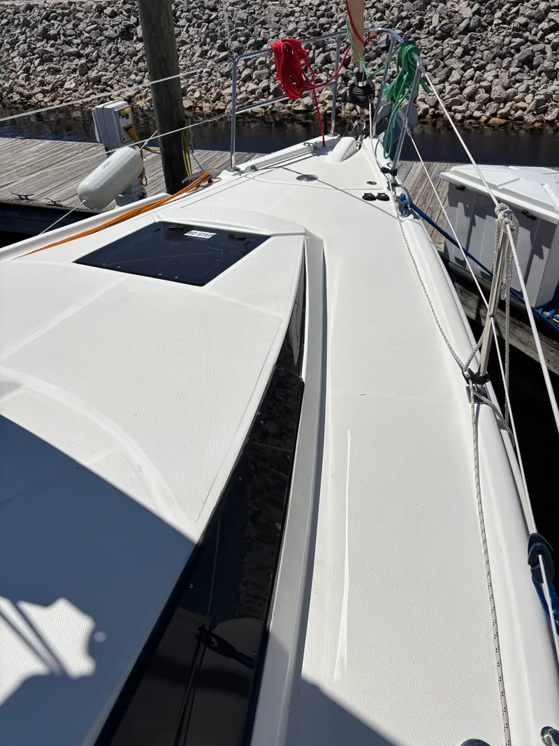 Slide: The Image of 2016 Marlow-Hunter 37 sailboat at dock, deck view. - 11