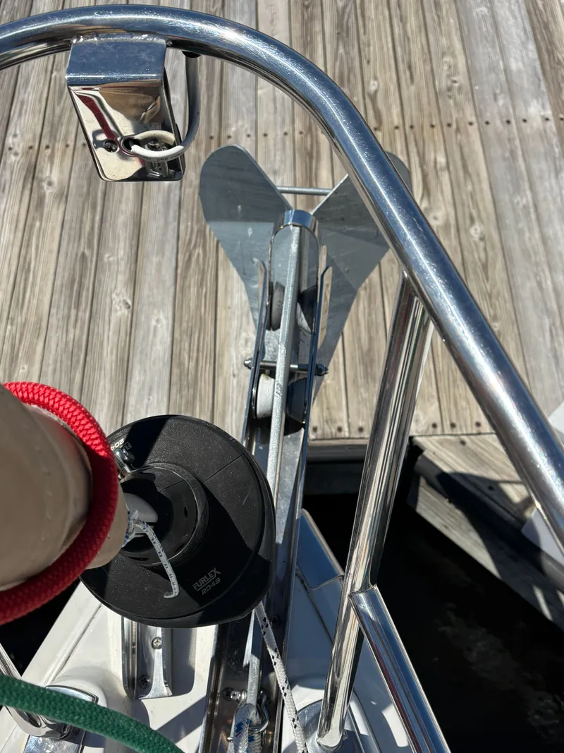 Slide: The Image of Close-up of a 2016 Marlow-Hunter 37 anchor system at the dock. - 14