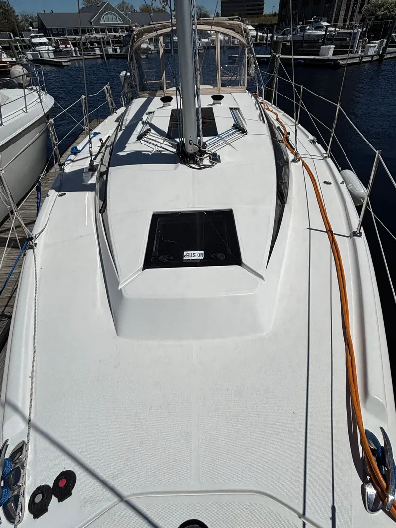 Slide: The Image of 2016 Marlow-Hunter 37 sailboat at dock, deck view. - 18