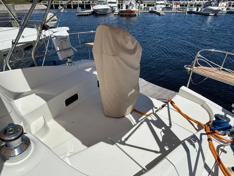 Slide: The Image of 2016 Marlow-Hunter 37 yacht cockpit in harbor. - 24