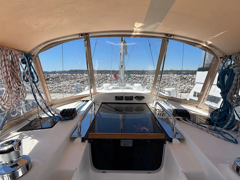 Slide: The Image of Interior view of a 2016 Marlow-Hunter 37 yacht with sailing equipment. - 37