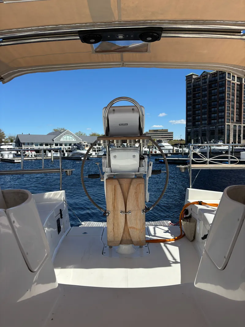 Slide: The Image of Interior view of a 2016 Marlow-Hunter 37 yacht in the harbor. - 38