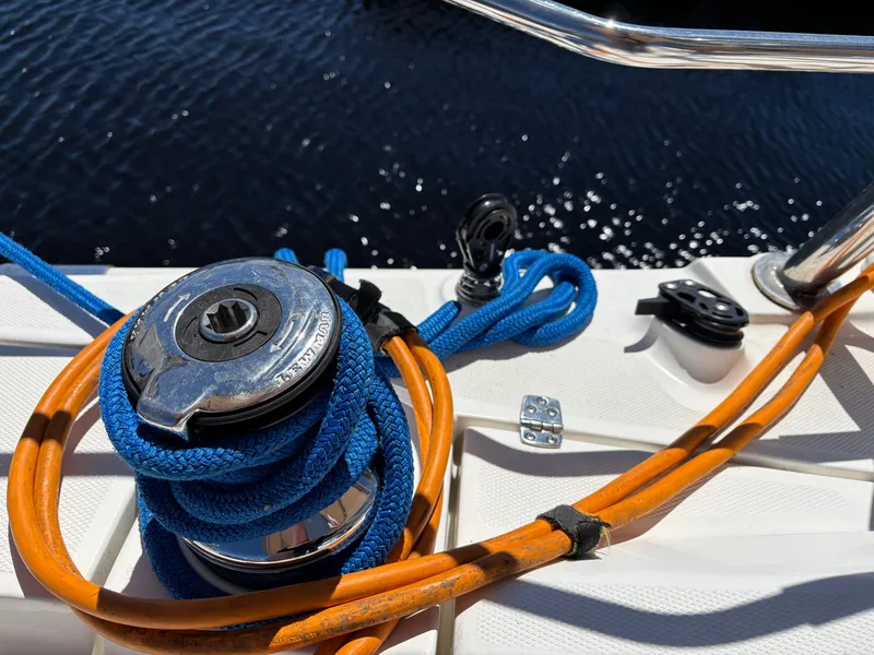 Slide: The Image of Close-up of Marlow-Hunter 37 yacht with ropes and winch. - 46