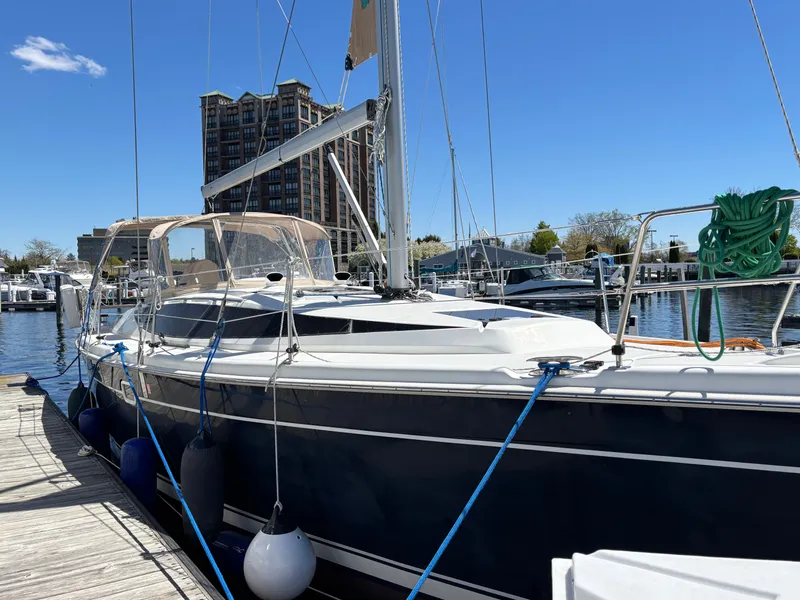 Slide: The Image of 2016 Marlow-Hunter 37 sailboat docked at marina. - 6
