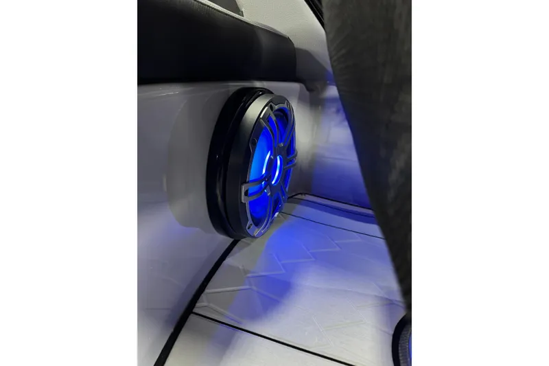 Slide: The Image of Illuminated speaker on 2026 Yamaha Boats 255XD, showcasing modern marine audio design. - 11