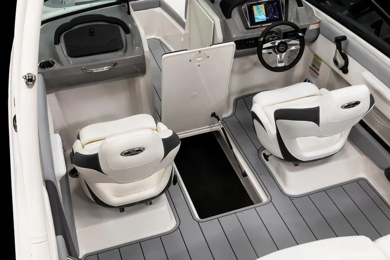Slide: The Image of 2026 Chaparral 21 SSi OB boat interior with modern seating and navigation system. - 3