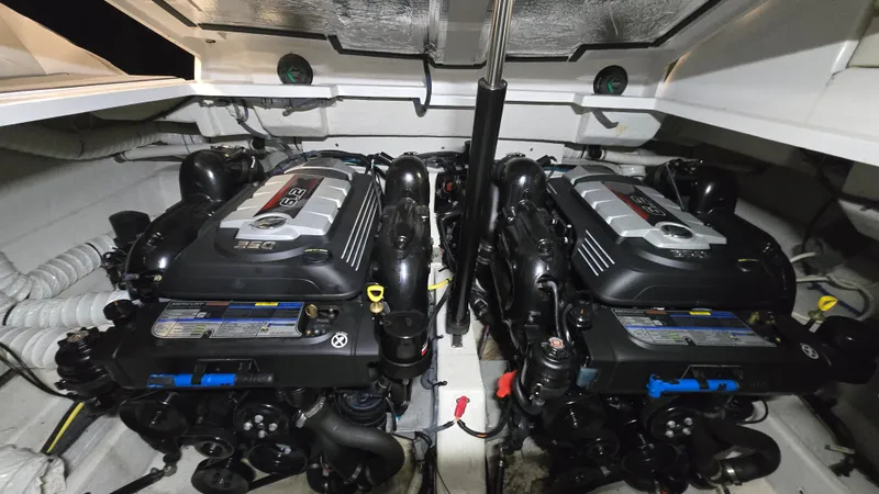 Slide: The Image of Engine room of 2017 Cruisers Yachts 338CX with twin engines. - 28