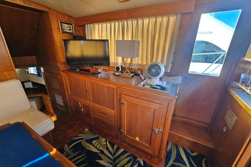 Slide: The Image of Interior of 1978 Grand Banks 42 Classic yacht with wooden cabinetry and modern amenities. - 17