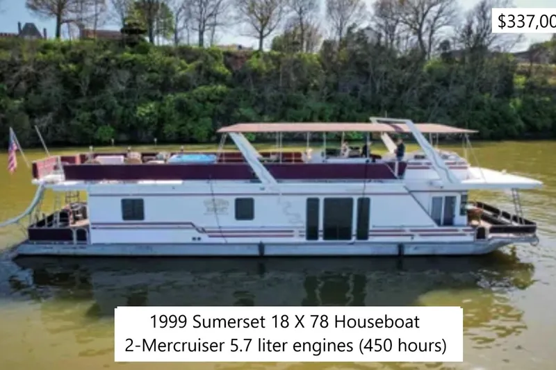 The Image of 1999 Sumerset 18 x 78 houseboat on water, priced at $337,000. - 1
