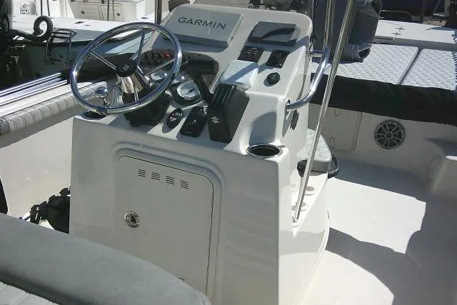 Slide: The Image of 2024 Carolina Skiff 21 LS boat console with Garmin navigation system. - 36