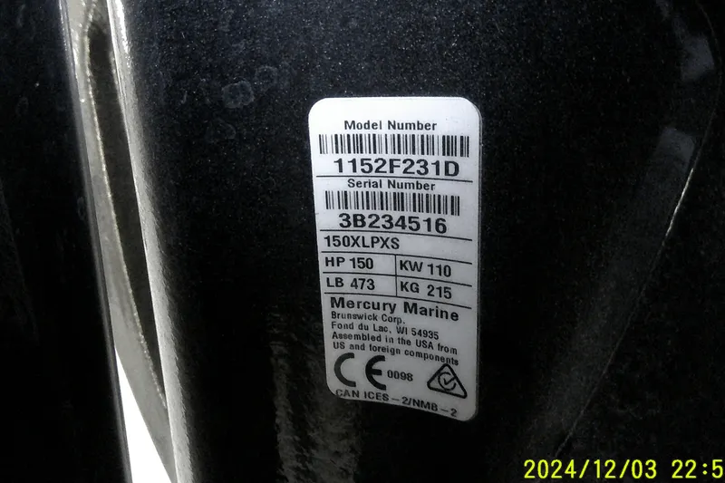 Slide: The Image of Label on a 2023 Mako Pro Skiff 19 CC boat, showing model and serial numbers. - 4