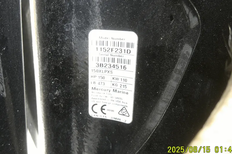 Slide: The Image of Label on a 2023 Mako Pro Skiff 19 CC boat, displaying model and serial numbers. - 43