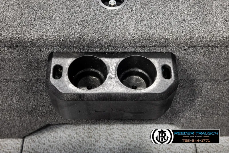 Slide: The Image of Cup holder on 2026 Lund 1875 Impact XS boat, Reeder-Trausch Marine branding visible. - 43