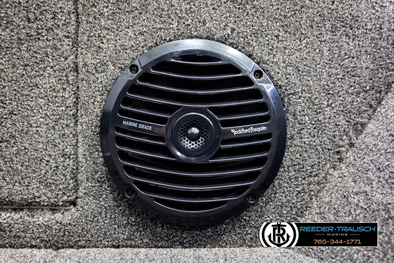 Slide: The Image of Marine-grade speaker on 2026 Lund 1875 Impact XS boat, featuring Rockford Fosgate audio. - 46