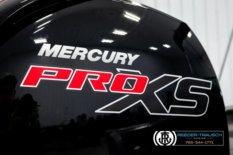 Slide: The Image of Mercury Pro XS engine on 2026 Lund 1875 Impact XS boat, Reeder-Trausch Marine branding. - 48