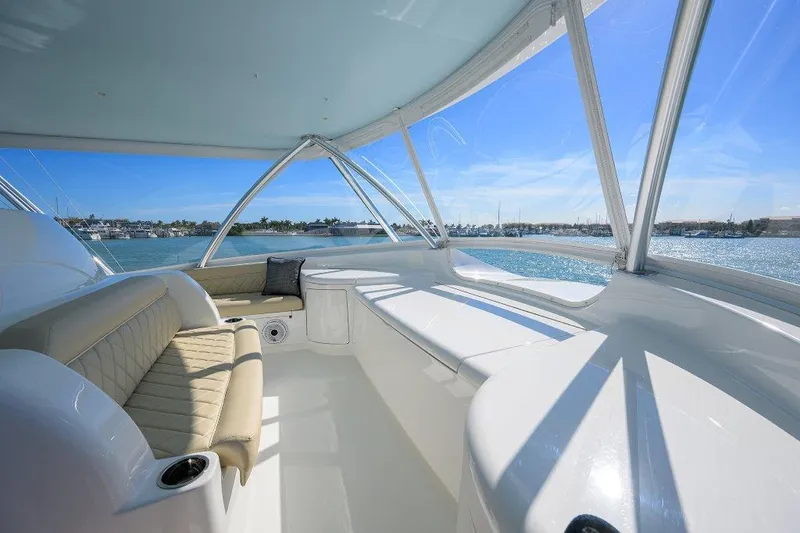 Slide: The Image of Luxurious interior of 2020 Viking 72 Convertible yacht with panoramic ocean views. - 36