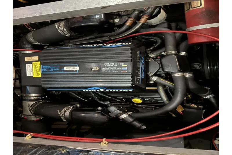 Slide: The Image of Engine compartment of a 1993 Carver 300 Aft Cabin with MerCruiser 5.7L engine. - 40