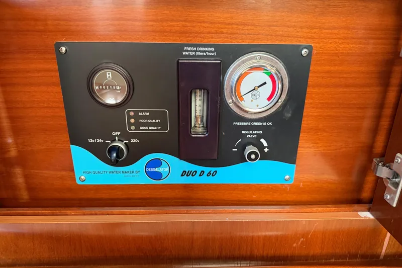 Slide: The Image of Control panel of Dessalator Duo D60 water maker on 2006 Beneteau Oceanis 523 yacht. - 81