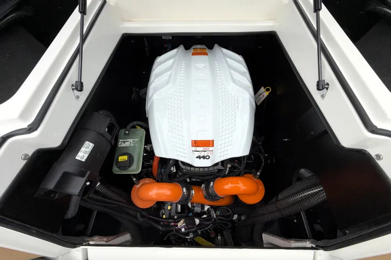 Slide: The Image of 2023 Tigé 23ZX boat engine compartment with Raptor 440 engine. - 37
