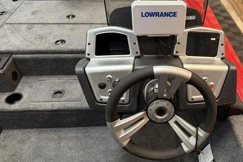 Slide: The Image of Steering console of 2026 Tracker Pro Team 195 Tournament Edition boat with Lowrance electronics. - 5