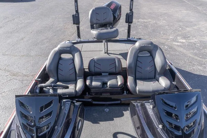 Slide: The Image of 2019 Nitro Z20 Pro boat interior with three seats and sleek design. - 20