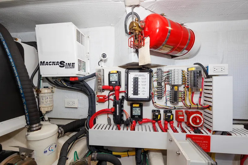 Slide: The Image of Electrical system of a 2016 Sabre 42 Fly Bridge Sedan with fire extinguisher and wiring. - 36