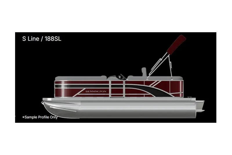 The Image of 2026 Bennington 188 SL pontoon boat, side view, maroon and silver design. - 1