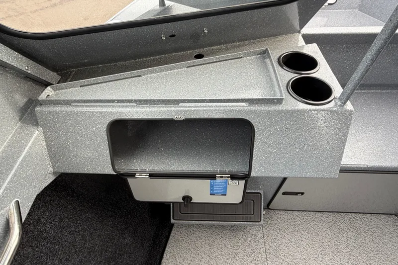 Slide: The Image of Interior of 2026 KingFisher 2025 Escape HTT boat with storage and cup holders. - 32
