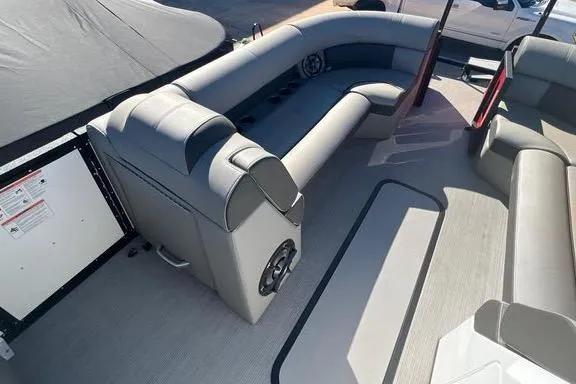 Slide: The Image of Luxurious 2023 Montara Naxos boat interior with sleek gray seating and modern design. - 7