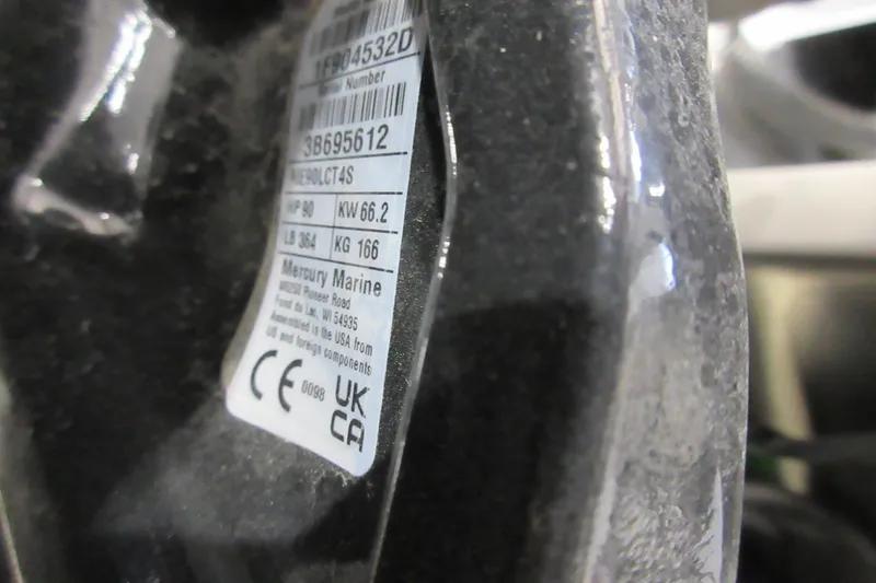 Slide: The Image of Close-up of a Mercury Marine label on a 2026 Sun Tracker Party Barge 20 DLX. - 5