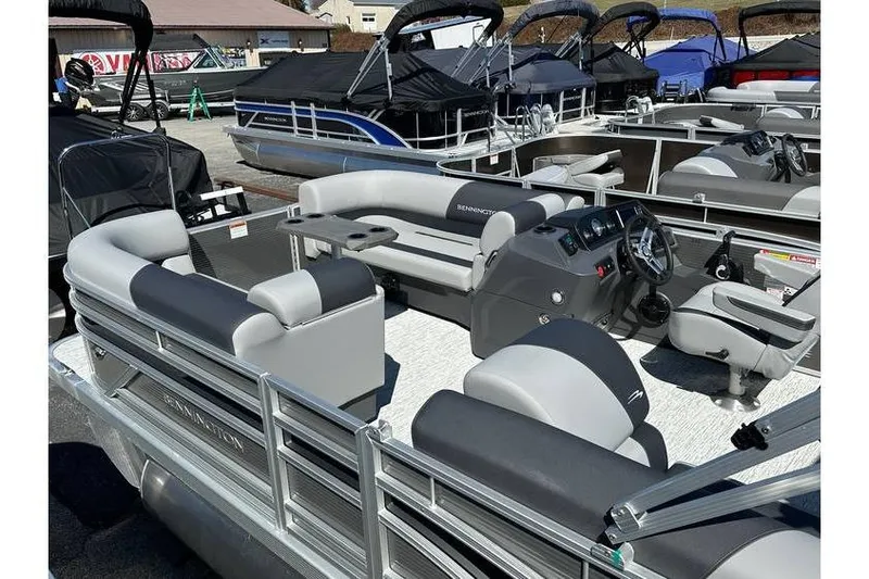 Slide: The Image of 2026 Bennington 20 SSR Quad Bench pontoon boat with Yamaha 90Hp engine, in stock. - 16
