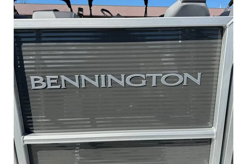 Slide: The Image of 2026 Bennington 20 SSR Quad Bench with Yamaha 90Hp, close-up of logo. - 17