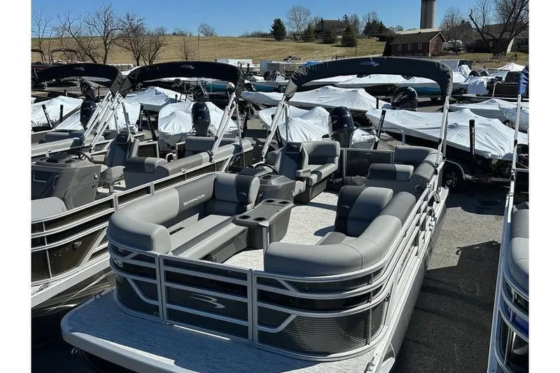 Slide: The Image of 2026 Bennington 20 SSR Quad Bench pontoon boat with Yamaha 90Hp engine, in stock. - 22