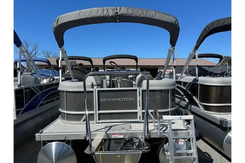 Slide: The Image of 2026 Bennington 20 SSR Quad Bench pontoon boat with Yamaha 90Hp engine, in stock. - 3