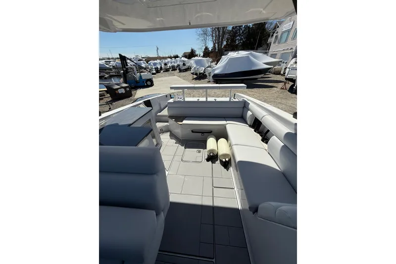Slide: The Image of 2023 Aviara AV32 I/O boat interior with spacious seating and modern design. - 17
