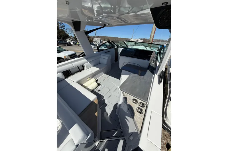 Slide: The Image of Luxurious interior of 2023 Aviara AV32 I/O boat with sleek seating and modern design. - 22