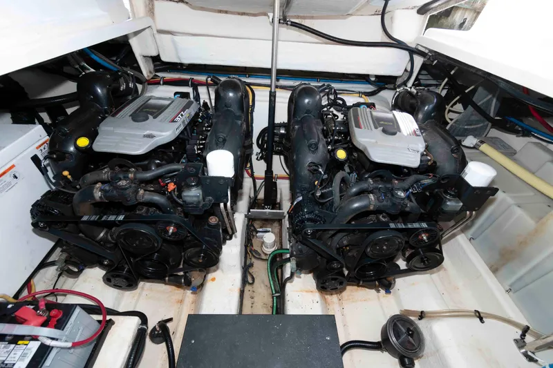 Slide: The Image of Engine room of a 2015 Monterey 355 Sport Yacht with dual engines. - 15