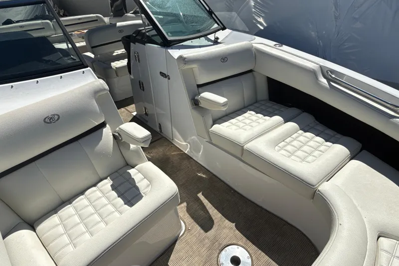 Slide: The Image of Luxurious interior of 2020 Cobalt R30 boat with plush white seating. - 12
