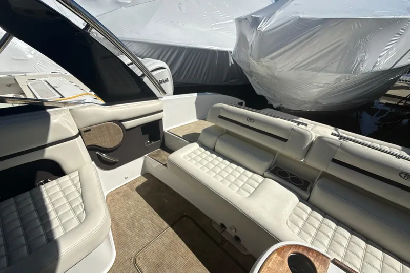 Slide: The Image of Interior of 2020 Cobalt R30 boat with luxurious seating and modern design. - 18