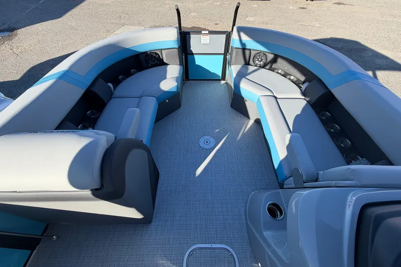 Slide: The Image of Interior of 2026 Berkshire CTS Series 24UL pontoon boat with spacious seating. - 17