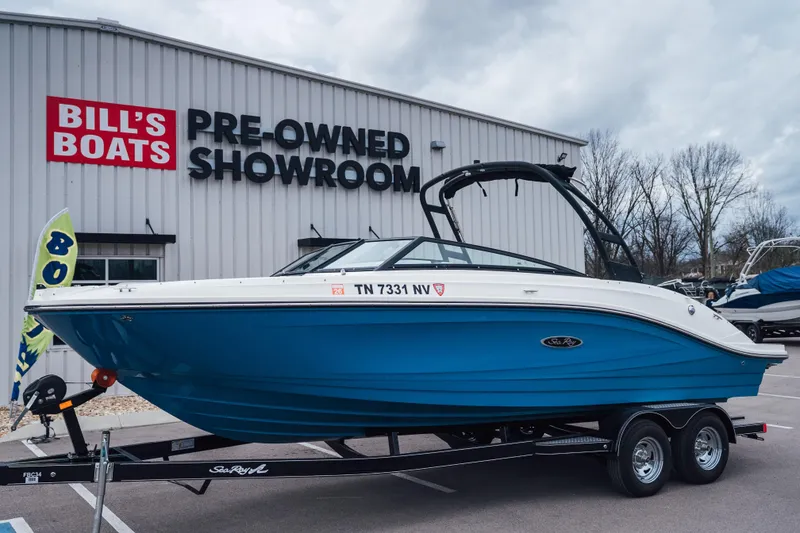 The Image of 2023 Sea Ray SPX 230 boat displayed at Bill's Boats pre-owned showroom. - 0