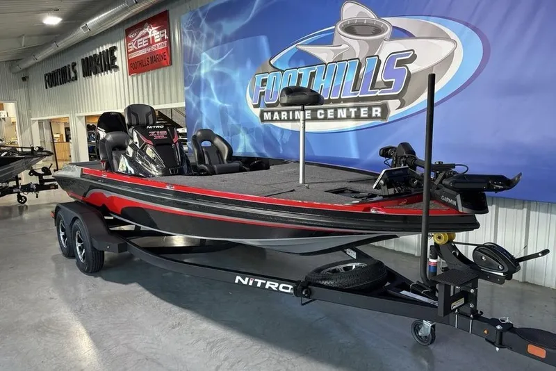 Slide: The Image of 2026 Nitro Z19 XL Pro boat displayed at Foothills Marine Center showroom. - 5