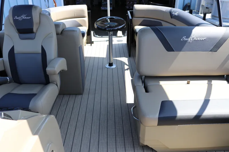 Slide: The Image of Interior of 2025 SunChaser Geneva Sport 23 LR PSB pontoon boat with luxurious seating. - 34