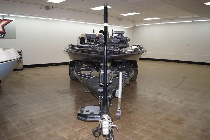 Slide: The Image of 2020 Bass Cat Lynx boat on trailer in showroom, front view. - 9