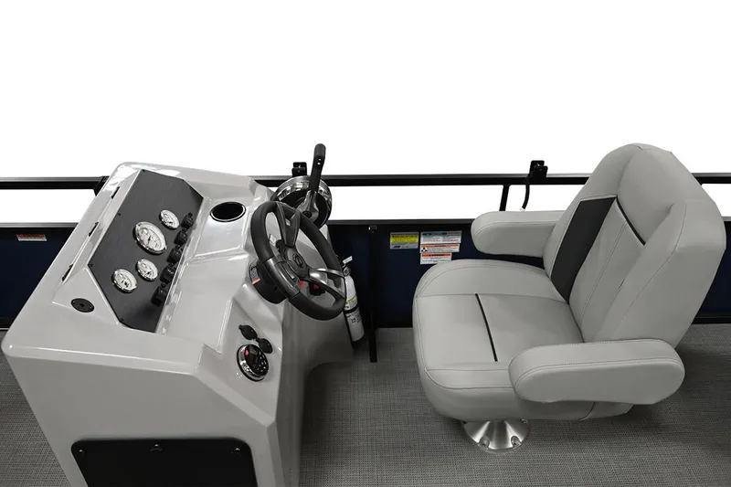 Slide: The Image of Manufacturer Provided Image: 2023 Viaggio Del Mar F boat helm with gray captain's chair and control panel. - 20