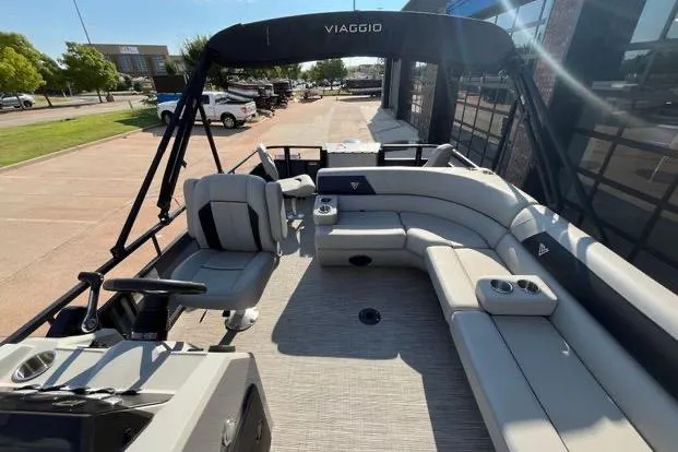 Slide: The Image of 2023 Viaggio Del Mar D20F pontoon boat with spacious seating and modern design. - 9