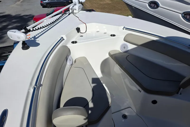 Slide: The Image of 2021 Key West 244 Center Console boat interior with seating and fishing equipment. - 15