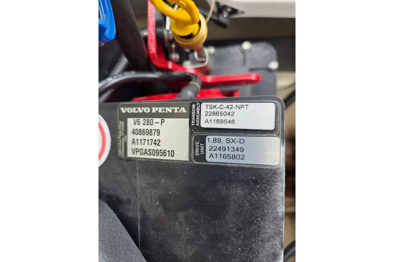 Slide: The Image of Close-up of Volvo Penta engine label on 2022 Regal 2000 ES Bowrider boat. - 11