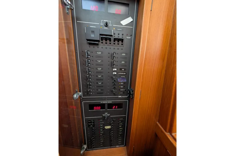 Slide: The Image of Electrical control panel inside a 1998 Little Harbor WhisperJet 55 yacht. - 39