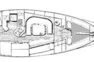 Slide: The Image of Floor plan of a 1977 Hans Christian 38 sailboat, showcasing interior layout and design. - 10